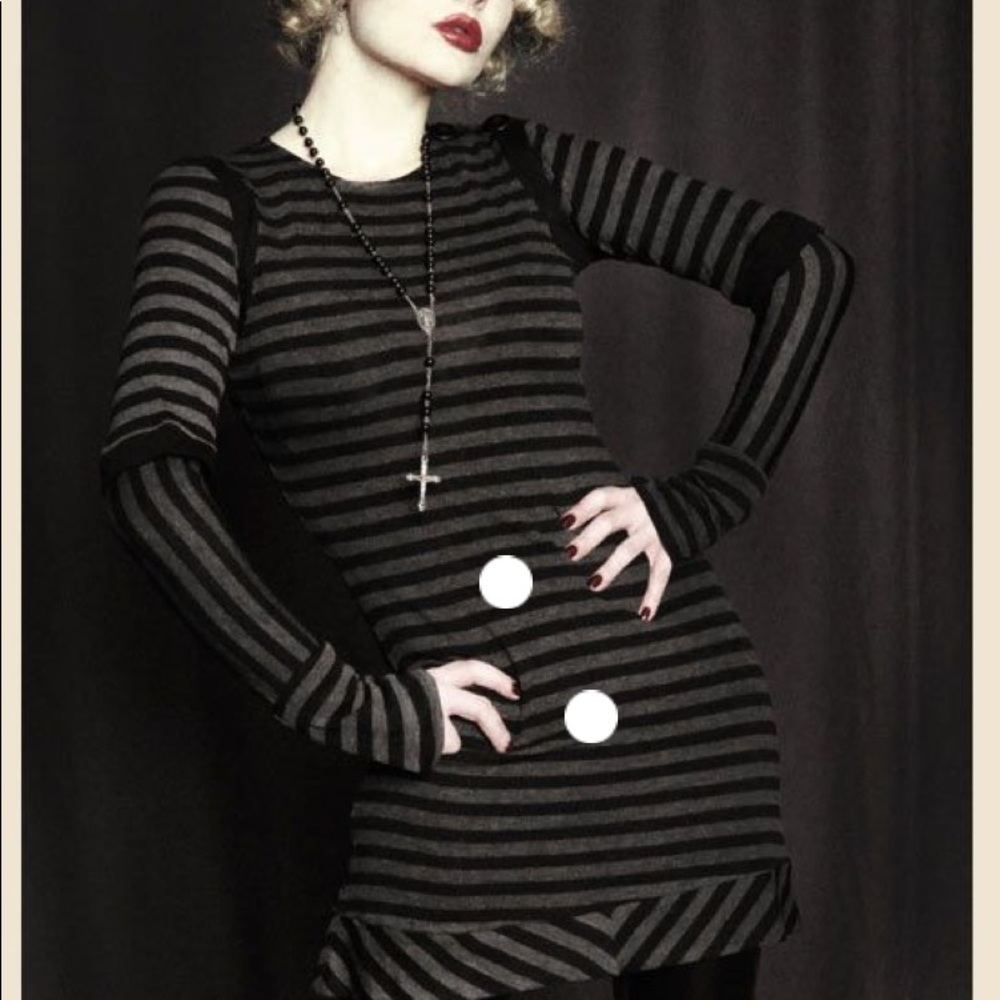 DISO! Heavy Red Gray and Black striped tunic dress